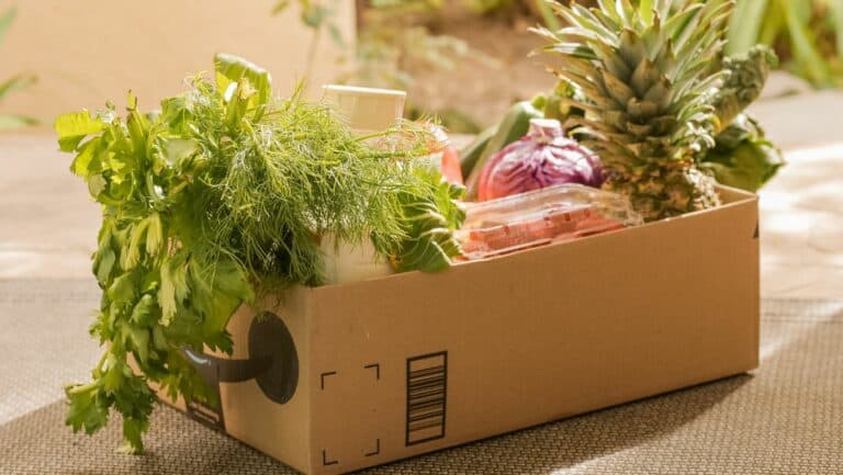 Karton pełen świeżych warzyw i owoców — opakowania do żywności w e-commerce